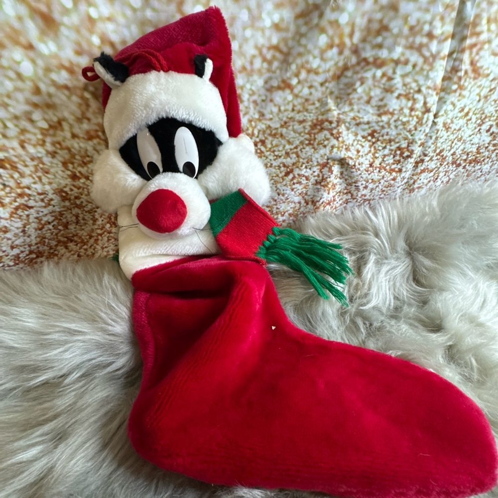 Vintage Sylvester The Cat Christmas 3D Stocking Looney Tunes Plush 1995